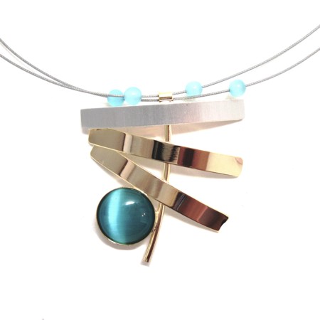 Two-tone Crono Design Multi-wire Necklace - Blue Catsite Zen - Click Image to Close